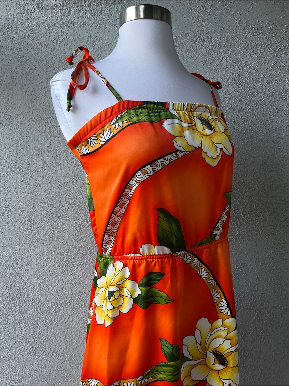 Rare Vintage 1970s Hilo Hattie Orange Floral Hawaiian Tiki Resort Sundress Sz XS - Picture 7 of 8